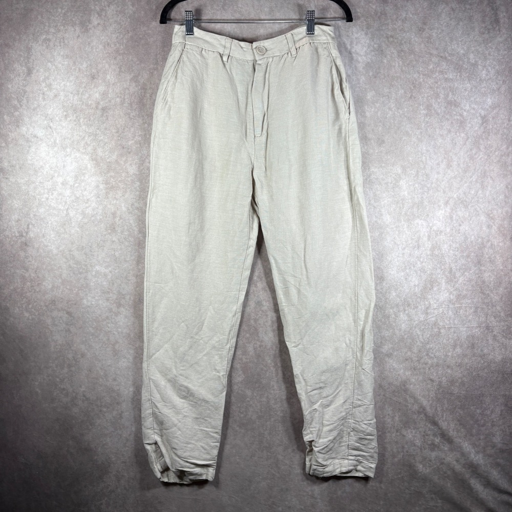 Magaschoni Pants Mens 30 Beige Linen Viscose Blend Tapered Casual Slacks Casual